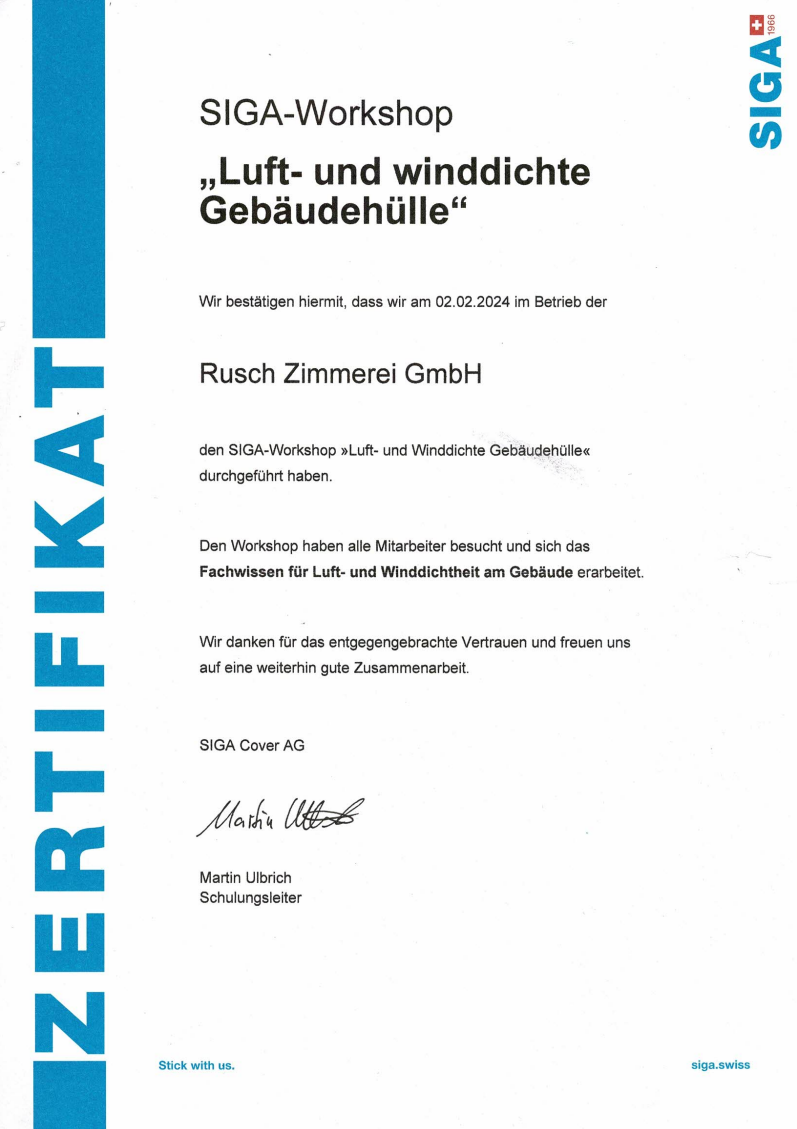 Zertifikat Winddichte Gebäudehülle 2025